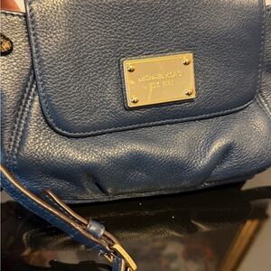 Michael Kors Navy Leather Crossbody with Gold Plaque